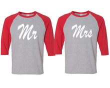 Load image into Gallery viewer, Mr and Mrs matching couple baseball shirts.Couple shirts, Red Grey 3/4 sleeve baseball t shirts. Couple matching shirts.