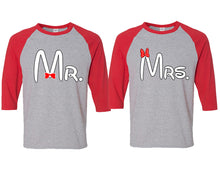 Load image into Gallery viewer, Mr and Mrs matching couple baseball shirts.Couple shirts, Red Grey 3/4 sleeve baseball t shirts. Couple matching shirts.