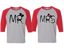 Load image into Gallery viewer, Mr and Mrs matching couple baseball shirts.Couple shirts, Red Grey 3/4 sleeve baseball t shirts. Couple matching shirts.