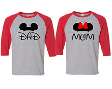 Load image into Gallery viewer, Dad and Mom matching couple baseball shirts.Couple shirts, Red Grey 3/4 sleeve baseball t shirts. Couple matching shirts.
