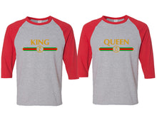 Load image into Gallery viewer, King and Queen matching couple baseball shirts.Couple shirts, Red Grey 3/4 sleeve baseball t shirts. Couple matching shirts.
