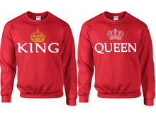 Load image into Gallery viewer, King Queen couple sweatshirts. Red sweaters for men, sweaters for women. Sweat shirt. Matching sweatshirts for couples