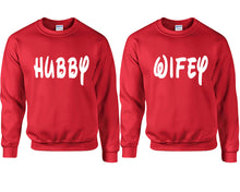 將圖片載入圖庫檢視器 Hubby and Wifey couple sweatshirts. Red sweaters for men, sweaters for women. Sweat shirt. Matching sweatshirts for couples