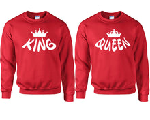將圖片載入圖庫檢視器 King and Queen couple sweatshirts. Red sweaters for men, sweaters for women. Sweat shirt. Matching sweatshirts for couples