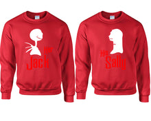 Load image into Gallery viewer, Her Jack His Sally couple sweatshirts. Red sweaters for men, sweaters for women. Sweat shirt. Matching sweatshirts for couples
