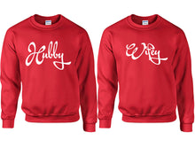 將圖片載入圖庫檢視器 Hubby and Wifey couple sweatshirts. Red sweaters for men, sweaters for women. Sweat shirt. Matching sweatshirts for couples