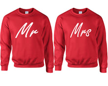 將圖片載入圖庫檢視器 Mr and Mrs couple sweatshirts. Red sweaters for men, sweaters for women. Sweat shirt. Matching sweatshirts for couples