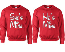 將圖片載入圖庫檢視器 She's Mine He's Mine couple sweatshirts. Red sweaters for men, sweaters for women. Sweat shirt. Matching sweatshirts for couples