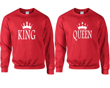 Load image into Gallery viewer, King and Queen couple sweatshirts. Red sweaters for men, sweaters for women. Sweat shirt. Matching sweatshirts for couples