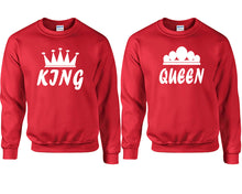 Load image into Gallery viewer, King and Queen couple sweatshirts. Red sweaters for men, sweaters for women. Sweat shirt. Matching sweatshirts for couples
