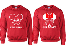 Load image into Gallery viewer, Her Jack and His Sally couple sweatshirts. Red sweaters for men, sweaters for women. Sweat shirt. Matching sweatshirts for couples