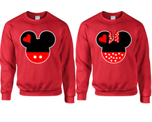 將圖片載入圖庫檢視器 Mickey and Minnie couple sweatshirts. Red sweaters for men, sweaters for women. Sweat shirt. Matching sweatshirts for couples