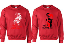 將圖片載入圖庫檢視器 Her Joker His Harley couple sweatshirts. Red sweaters for men, sweaters for women. Sweat shirt. Matching sweatshirts for couples
