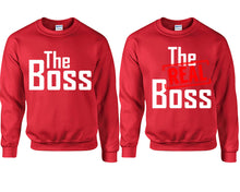 將圖片載入圖庫檢視器 The Boss The Real Boss couple sweatshirts. Red sweaters for men, sweaters for women. Sweat shirt. Matching sweatshirts for couples