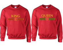 Load image into Gallery viewer, King Queen couple sweatshirts. Red sweaters for men, sweaters for women. Sweat shirt. Matching sweatshirts for couples