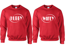 將圖片載入圖庫檢視器 Hubby and Wifey couple sweatshirts. Red sweaters for men, sweaters for women. Sweat shirt. Matching sweatshirts for couples