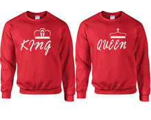 Load image into Gallery viewer, King and Queen couple sweatshirts. Red sweaters for men, sweaters for women. Sweat shirt. Matching sweatshirts for couples