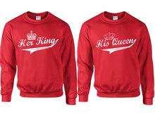 將圖片載入圖庫檢視器 Her King and His Queen couple sweatshirts. Red sweaters for men, sweaters for women. Sweat shirt. Matching sweatshirts for couples