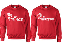 將圖片載入圖庫檢視器 Prince Princess couple sweatshirts. Red sweaters for men, sweaters for women. Sweat shirt. Matching sweatshirts for couples