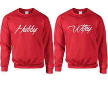將圖片載入圖庫檢視器 Hubby and Wifey couple sweatshirts. Red sweaters for men, sweaters for women. Sweat shirt. Matching sweatshirts for couples