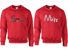 Load image into Gallery viewer, Soul and Mate couple sweatshirts. Red sweaters for men, sweaters for women. Sweat shirt. Matching sweatshirts for couples