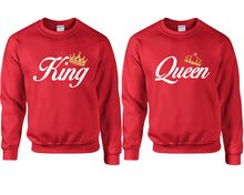 Load image into Gallery viewer, King and Queen couple sweatshirts. Red sweaters for men, sweaters for women. Sweat shirt. Matching sweatshirts for couples