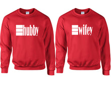 將圖片載入圖庫檢視器 Hubby and Wifey couple sweatshirts. Red sweaters for men, sweaters for women. Sweat shirt. Matching sweatshirts for couples