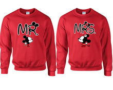 Load image into Gallery viewer, Mr Mrs couple sweatshirts. Red sweaters for men, sweaters for women. Sweat shirt. Matching sweatshirts for couples