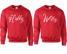 將圖片載入圖庫檢視器 Hubby and Wifey couple sweatshirts. Red sweaters for men, sweaters for women. Sweat shirt. Matching sweatshirts for couples