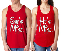 將圖片載入圖庫檢視器 She's Mine He's Mine matching couple tank tops. Couple shirts, Red tank top for men, tank top for women. Cute shirts.