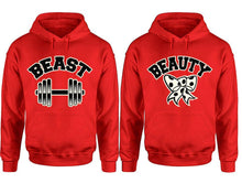 Load image into Gallery viewer, Beast Beauty hoodie, Matching couple hoodies, Red pullover hoodies. Couple jogger pants and hoodies set.