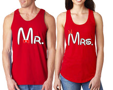 Load image into Gallery viewer, Mr Mrs  matching couple tank tops. Couple shirts, Red tank top for men, tank top for women. Cute shirts.