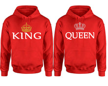 將圖片載入圖庫檢視器 King Queen hoodie, Matching couple hoodies, Red pullover hoodies. Couple jogger pants and hoodies set.