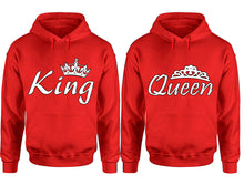 將圖片載入圖庫檢視器 King Queen hoodie, Matching couple hoodies, Red pullover hoodies. Couple jogger pants and hoodies set.