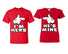 Load image into Gallery viewer, I'm Hers He's Mine matching couple shirts.Couple shirts, Red t shirts for men, t shirts for women. Couple matching shirts.