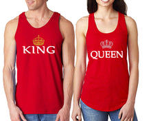 將圖片載入圖庫檢視器 King Queen matching couple tank tops. Couple shirts, Red tank top for men, tank top for women. Cute shirts.