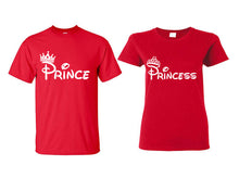 Load image into Gallery viewer, Prince Princess matching couple shirts.Couple shirts, Red t shirts for men, t shirts for women. Couple matching shirts.