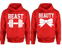 Load image into Gallery viewer, Beast Beauty hoodie, Matching couple hoodies, Red pullover hoodies. Couple jogger pants and hoodies set.