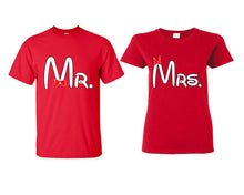 Load image into Gallery viewer, Mr Mrs matching couple shirts.Couple shirts, Red t shirts for men, t shirts for women. Couple matching shirts.