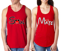Load image into Gallery viewer, Soul Mate  matching couple tank tops. Couple shirts, Red tank top for men, tank top for women. Cute shirts.