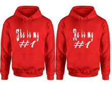 Load image into Gallery viewer, She's My Number 1 and He's My Number 1 hoodies, Matching couple hoodies, Red pullover hoodies