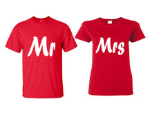 Load image into Gallery viewer, Mr and Mrs matching couple shirts.Couple shirts, Red t shirts for men, t shirts for women. Couple matching shirts.