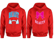 Load image into Gallery viewer, Beast Beauty hoodie, Matching couple hoodies, Red pullover hoodies. Couple jogger pants and hoodies set.