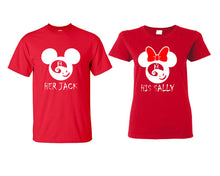 Load image into Gallery viewer, Her Jack and His Sally matching couple shirts.Couple shirts, Red t shirts for men, t shirts for women. Couple matching shirts.