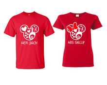 Load image into Gallery viewer, Her Jack and His Sally matching couple shirts.Couple shirts, Red t shirts for men, t shirts for women. Couple matching shirts.
