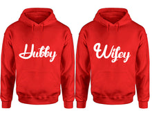 Load image into Gallery viewer, Hubby and Wifey hoodies, Matching couple hoodies, Red pullover hoodies