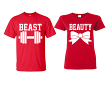 Load image into Gallery viewer, Beast and Beauty matching couple shirts.Couple shirts, Red t shirts for men, t shirts for women. Couple matching shirts.