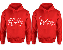 Load image into Gallery viewer, Hubby and Wifey hoodies, Matching couple hoodies, Red pullover hoodies