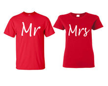 Load image into Gallery viewer, Mr and Mrs matching couple shirts.Couple shirts, Red t shirts for men, t shirts for women. Couple matching shirts.