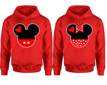 Load image into Gallery viewer, Mickey Minnie hoodie, Matching couple hoodies, Red pullover hoodies. Couple jogger pants and hoodies set.